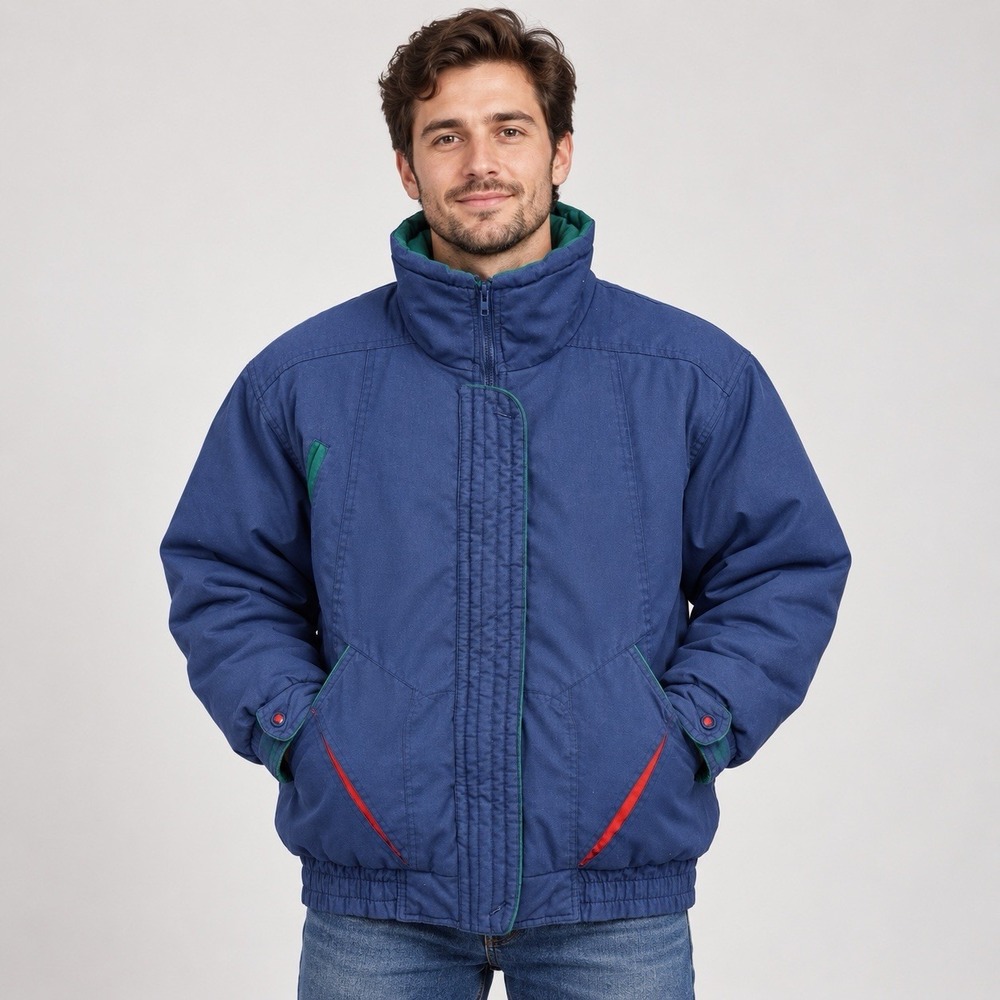 Vintage 90s Andy Johns Jacket Mens Medium Blue Puffer Full Zip Insulated Outdoor
